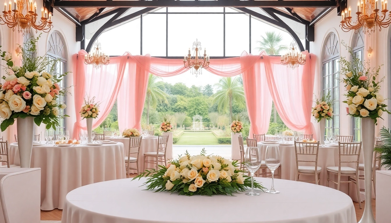 Weddings Venue beautifully arranged for a ceremony with floral decor and inviting atmosphere.