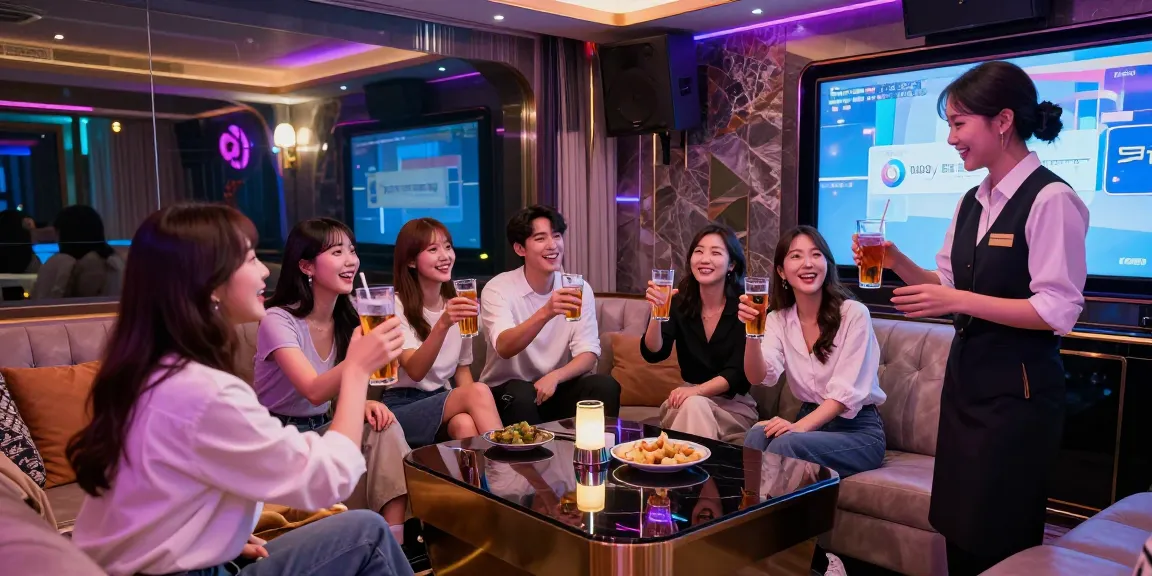 강남쩜오에서 친구들과 함께 즐겁게 노래하며 사교를 나누는 장면