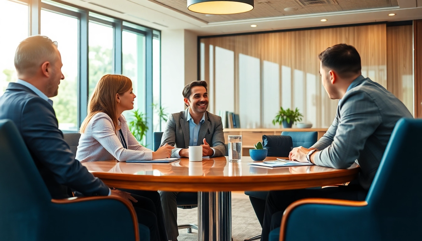 Engaging financial advisor providing tailored advice to clients in a professional setting.