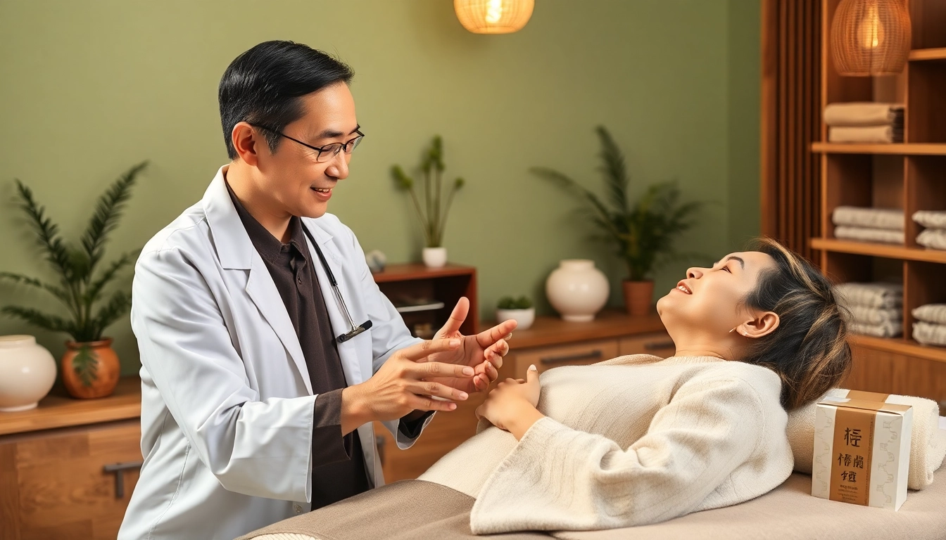 Sinshe memberikan terapi tradisional yang menenangkan dalam klinik TCM yang damai.