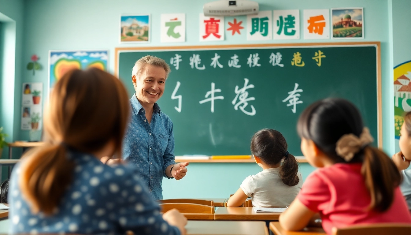 Teach English in Taiwan with an interactive classroom scene showing diverse students engaged with a teacher.