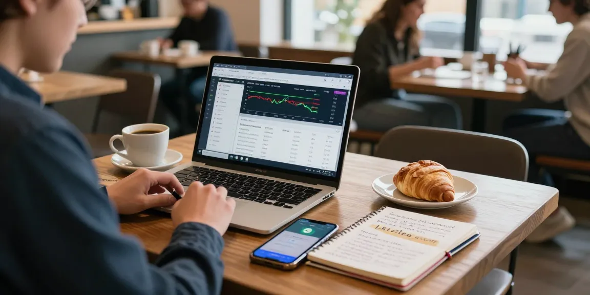 Explore the best cloud mining techniques in a bustling coffee shop with crypto research on display.