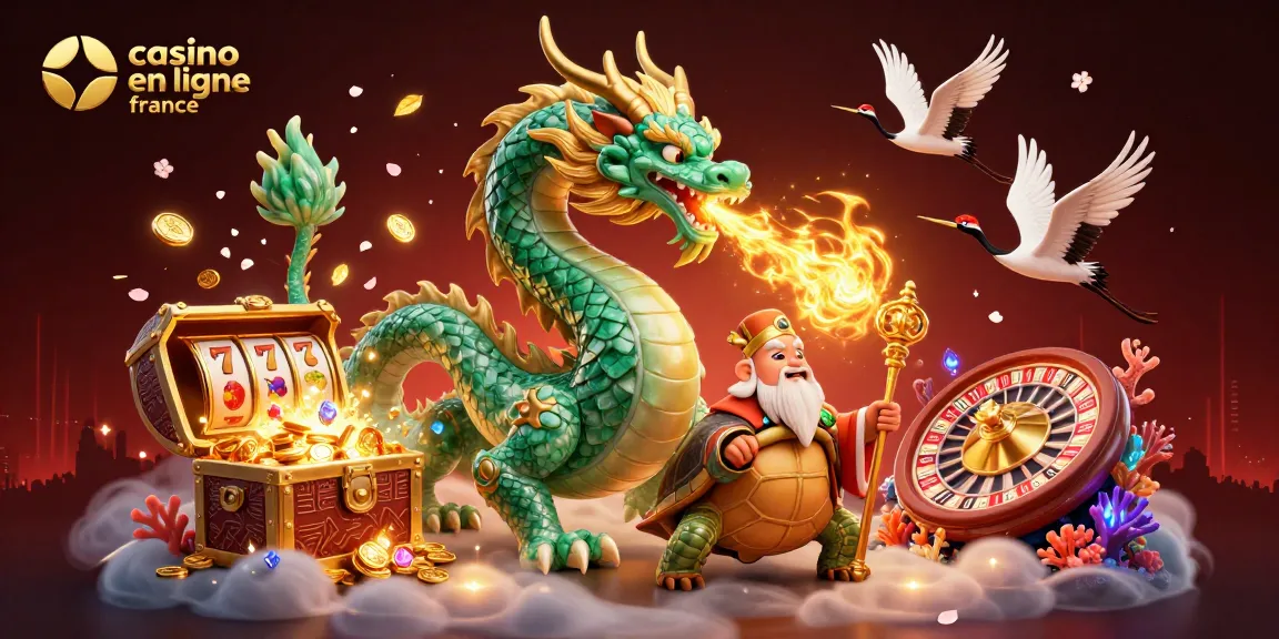 Plongez dans l'univers de casino en ligne France avec des dragons, des cranes porte-bonheur et des trésors scintillants.