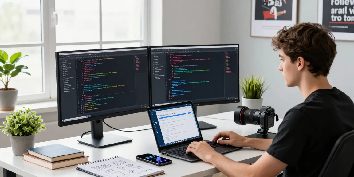 Developer coding at modern workspace with 纸飞机官网 technical resources around.