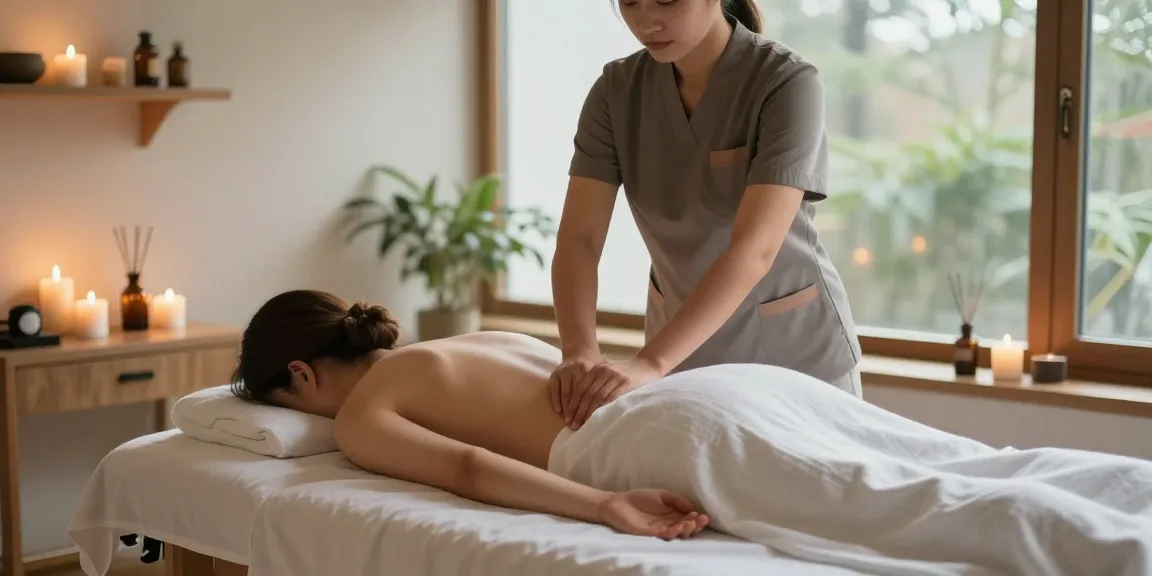마사지와 함께 편안한 스파 분위기를 담은 장면