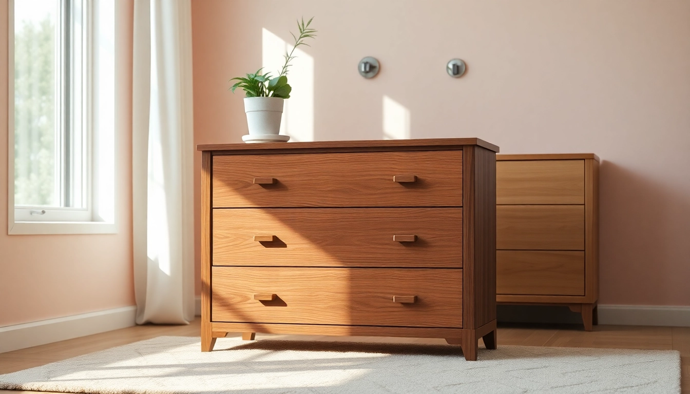 Modern chest of drawers in a cozy setting, showcasing elegant design and natural light.