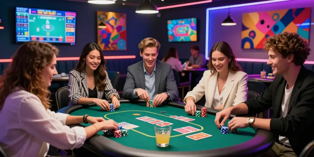 Engaging gaming lounge scene showcasing link alternatif djarum bos activities with friends and vibrant atmosphere.