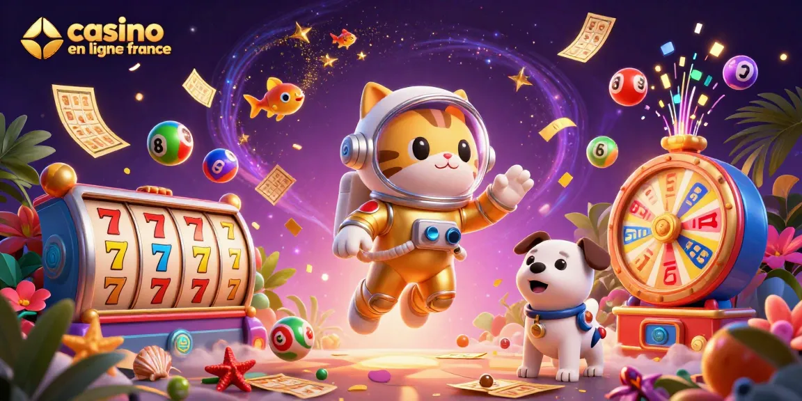 Profitez de l'excitation des jeux de casino en ligne France avec un chat astronaute et un chien robot dans l'espace.