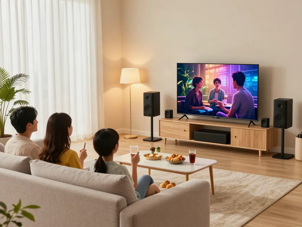Vision Speaker set in a vibrant family movie night scene, showcasing entertainment and comfort.