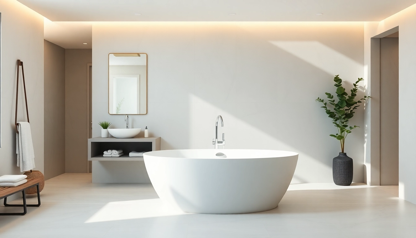 Transform your space with a stunning bathroom renovation featuring a freestanding bathtub and minimalist design.