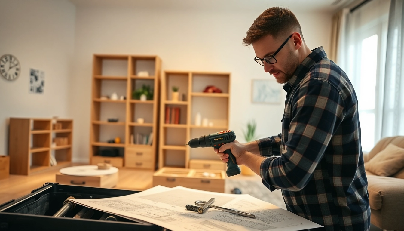 Providing assembly and installation services for furniture in a bright, organized home environment