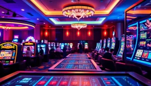 Engaging gaming scene at an online casino in Georgia featuring digital slot machines and vibrant atmosphere.