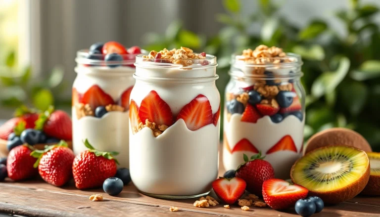 Create a nutritious breakfast with https://masonjarbreakfast.com featuring colorful layers in mason jars.