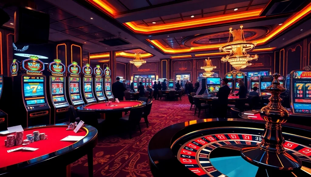 Engaging players at trang chủ U888 in a dynamic casino setting with vibrant gaming elements.