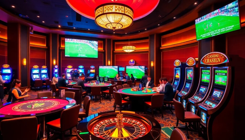 Vào lưới TV showcasing a vibrant casino tableau with engaging games and players.