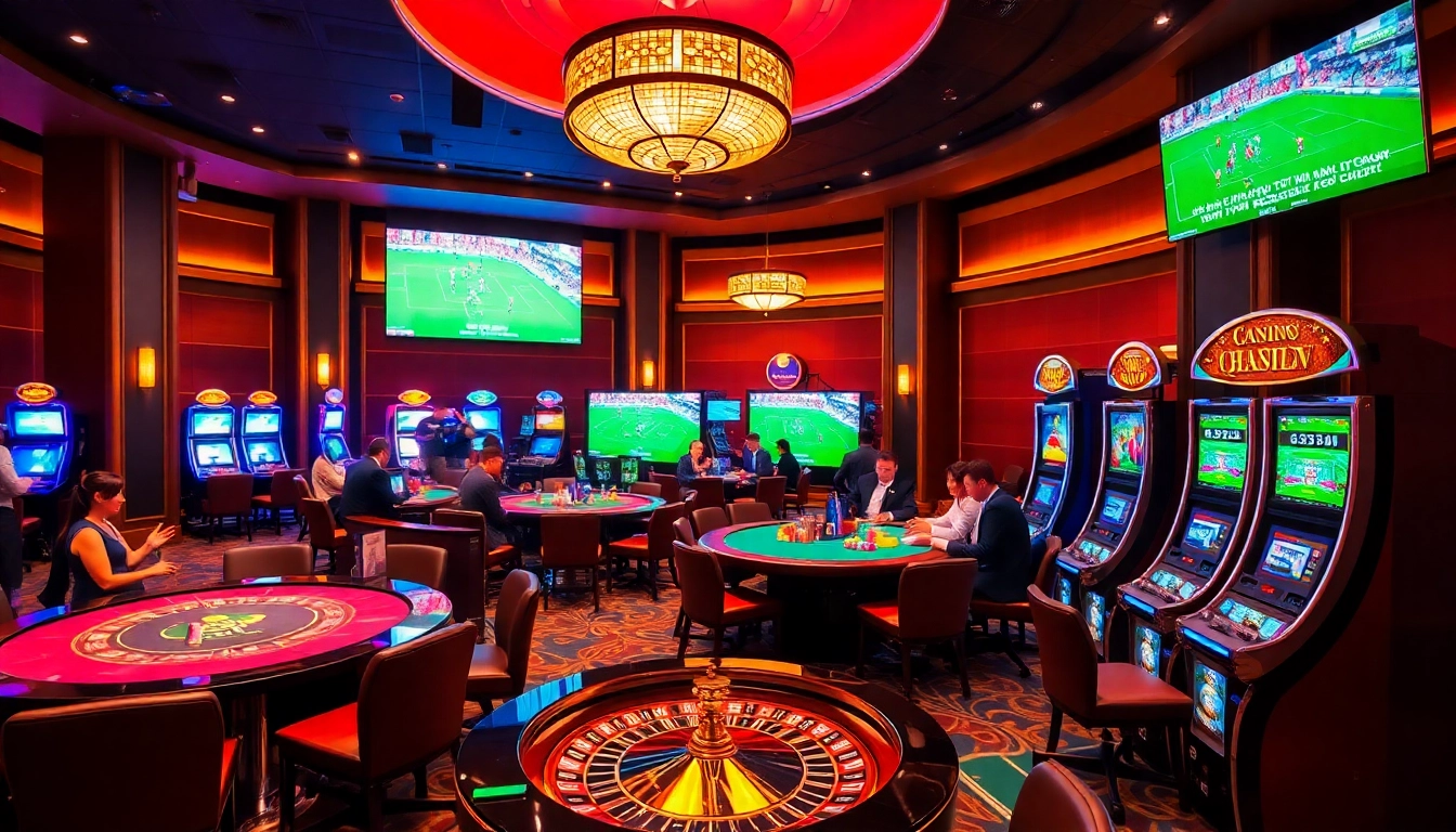 Vào lưới TV showcasing a vibrant casino tableau with engaging games and players.