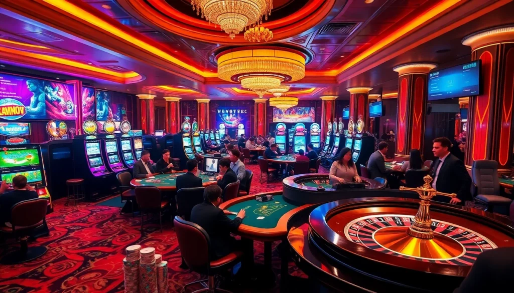 Experience the excitement of chơi game mmoo with vibrant casino gaming tables and thrilling slot machines.