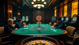 Engaging poker players at a vibrant casino table highlighting 789win com's thrilling gaming experience.