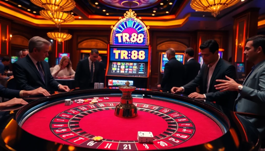 Engaging gamblers around the TR88 slot machine at a lively casino venue.