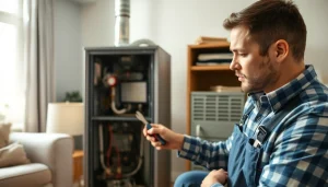 Technician performing furnace repair Mt Kisco in a modern home setting