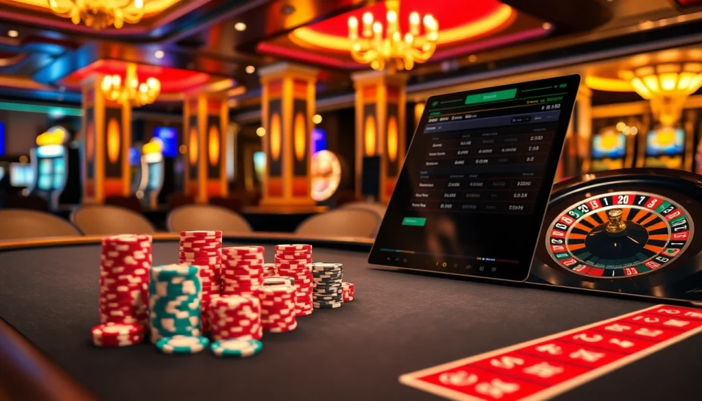 Engage in thrilling poker and roulette at https://go999.in.net/ with stacked chips and a vibrant casino ambiance.