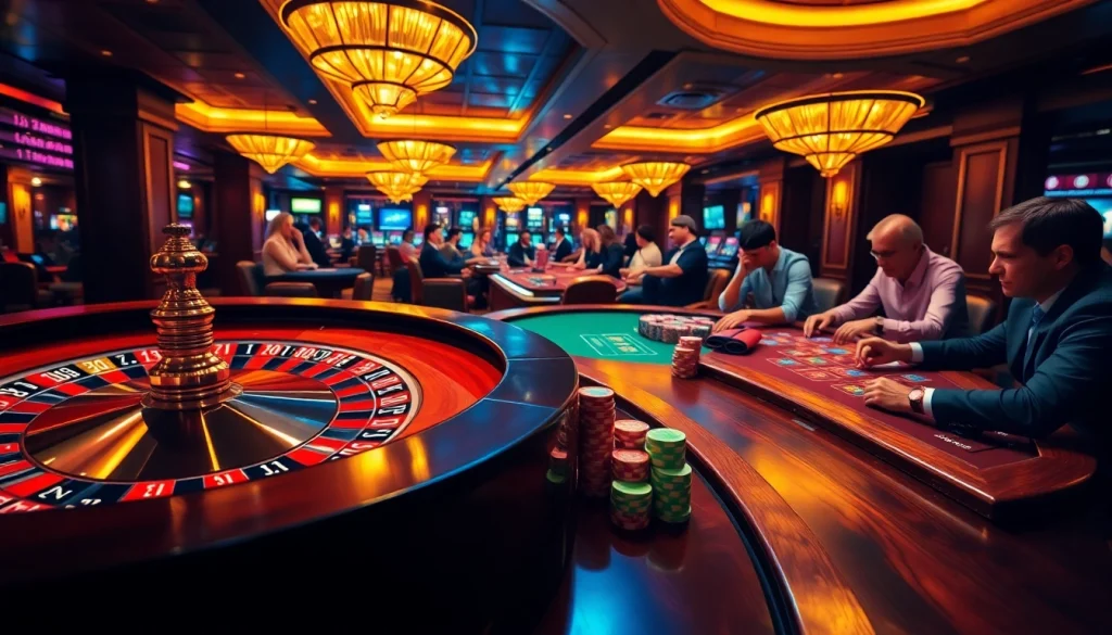 Engaging casino scene with players betting at tables, highlighting XXGG excitement and luxury.