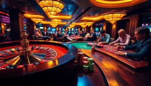 Engaging casino scene with players betting at tables, highlighting XXGG excitement and luxury.