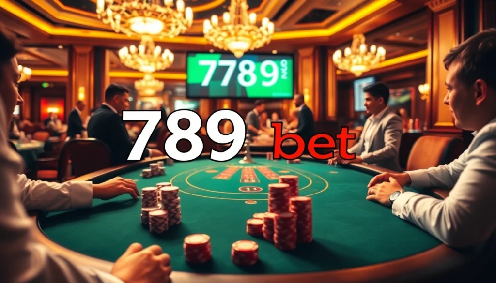 Experience the excitement of 789 bet at a vibrant casino table game with eager gamblers.