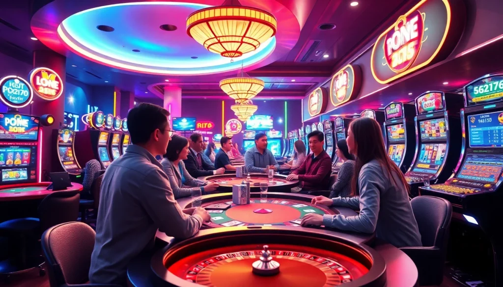 Cảnh sống động ở casino trực tuyến kU3933 với người chơi đang tham gia nhiều trò chơi.