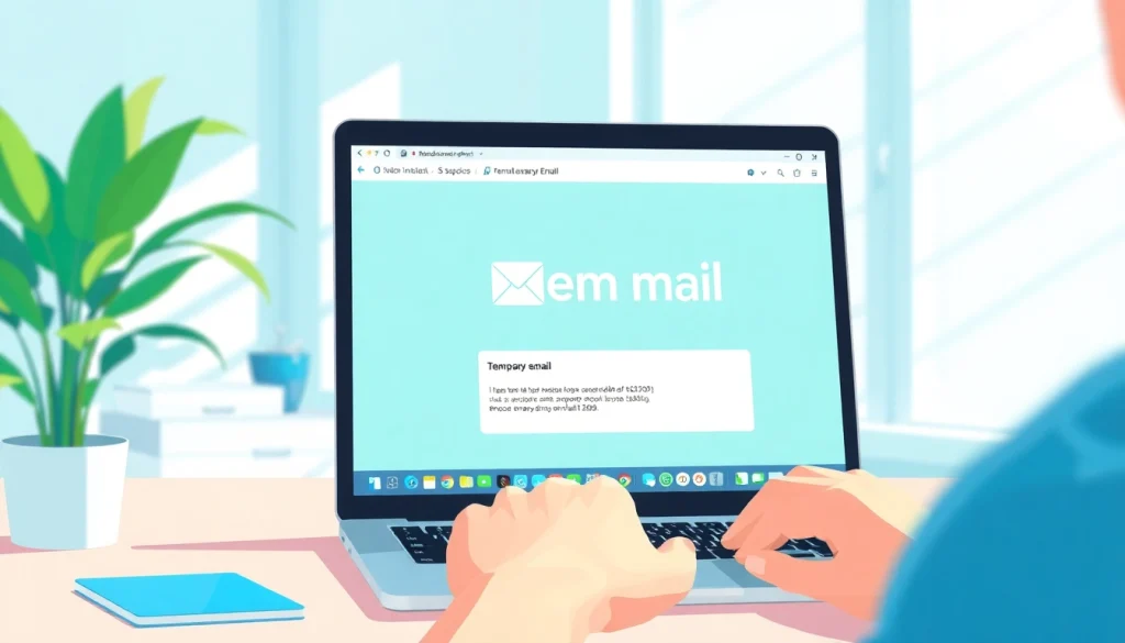 Using temp mail temporary email service on a laptop in a bright workspace.