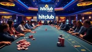 Players winning excitement at hitclub web tables, vibrant casino atmosphere with chips and lights.