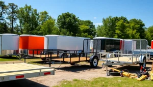 Find quality utility trailer rental Hudson FL options showcased in a vibrant outdoor display.