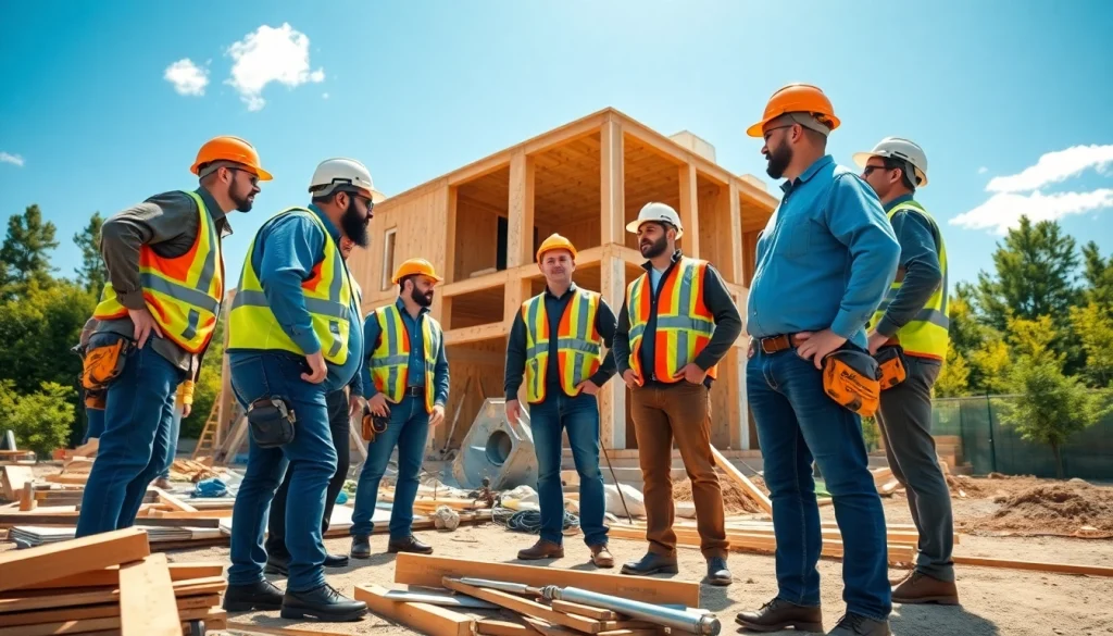 Engaged team from the construction association north carolina collaborating at a busy construction site.