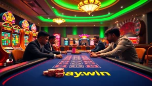 Play thrilling games at hay.win with a stylish virtual casino scene featuring poker and roulette.