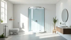 Einmalige duschkabine 80x80 eckeinstieg in einem modernen Badezimmer mit eleganten Details.