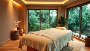출장마사지 therapy room with calming decor and soft lighting for relaxation.