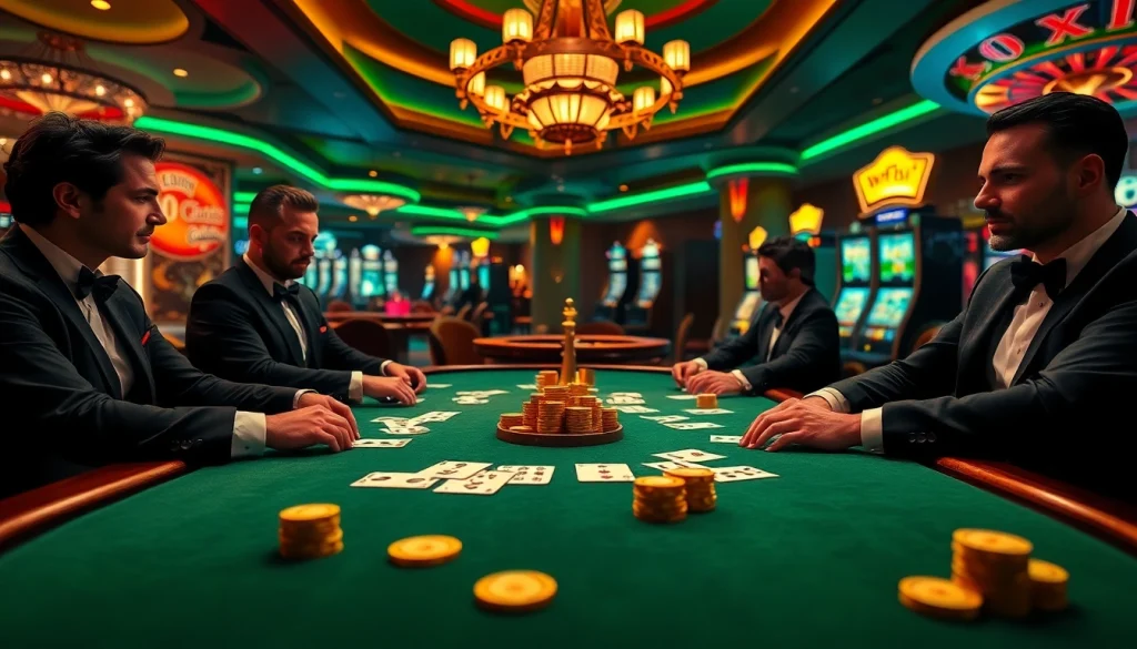 Experience high-stakes poker at Gk88 casino with luxurious tables and excited players.