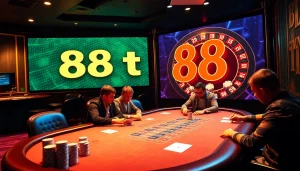 Players strategizing at a poker table, highlighting the excitement of gambling with 88t.