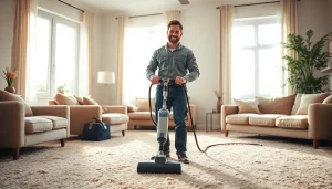 Experience expert carpet cleaning roseville ca with a professional technician in a modern living room.