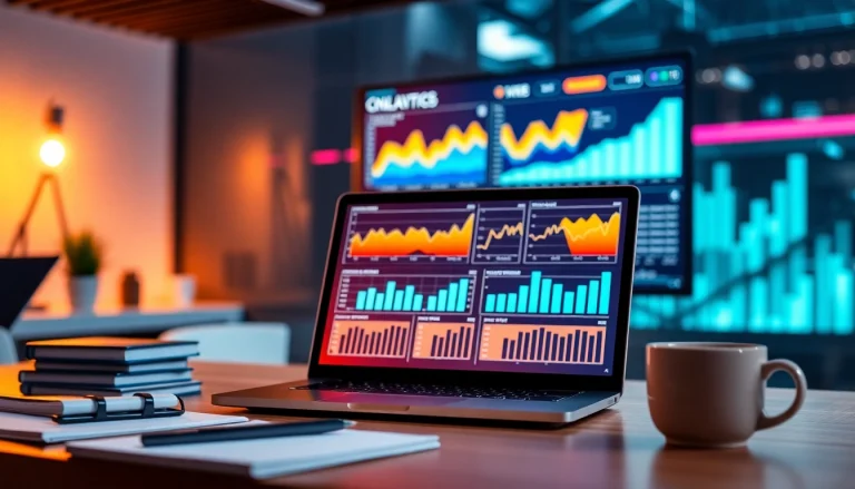 avral.net에 최적화된 디지털 마케팅 작업 공간의 세련된 이미지입니다.