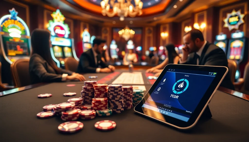 The hidden wiki guides players through a thrilling poker game surrounded by vibrant casino elements.
