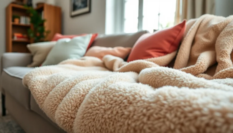 Fleece stof kopen met luxe textuur op een stijlvolle bank.