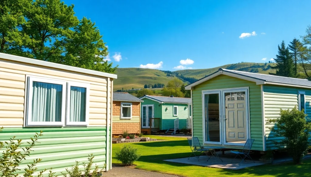 Hugh Daly Caravans showcased in a scenic holiday park setting with vibrant greenery and inviting atmosphere.