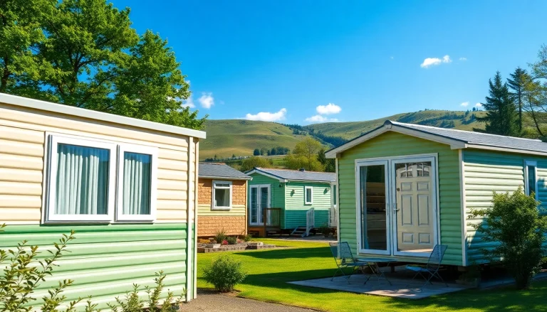 Hugh Daly Caravans showcased in a scenic holiday park setting with vibrant greenery and inviting atmosphere.