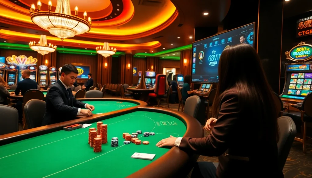 Players enjoying premium casino experiences at 68VIP with luxurious tables and vibrant atmosphere.