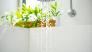 Enjoy a refreshing sunny shower with a stylish showerhead and bright ambiance.