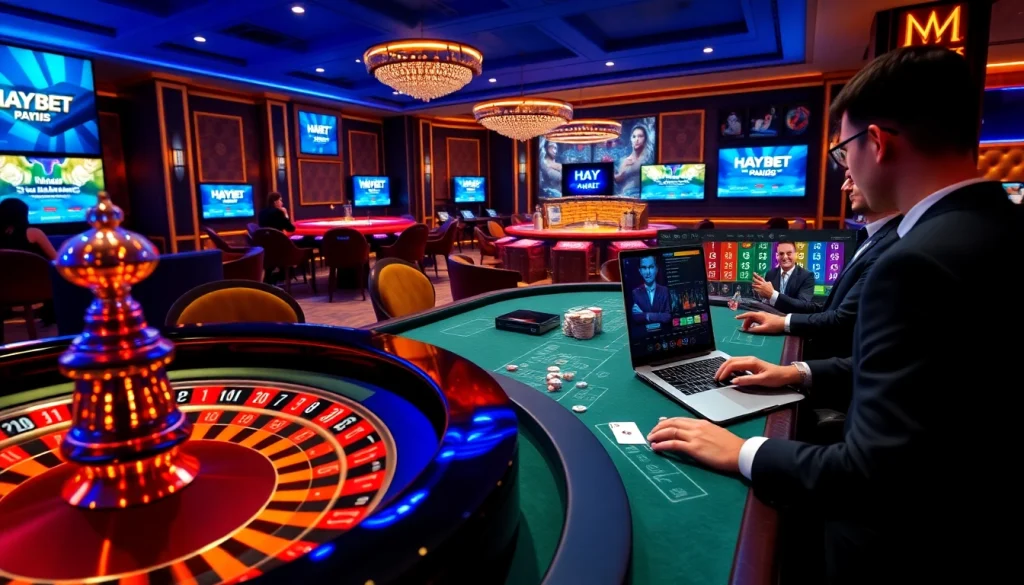 Experience excitement at HAYBET with a luxurious casino atmosphere featuring roulette and poker.
