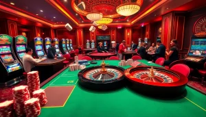 Experience the thrill of gambling at https://www.jun88.org/, featuring vibrant casino tables and excited players.