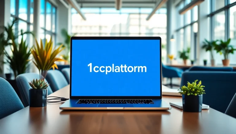 Engaging workspace showcasing the 1cplatform logo on a modern laptop.