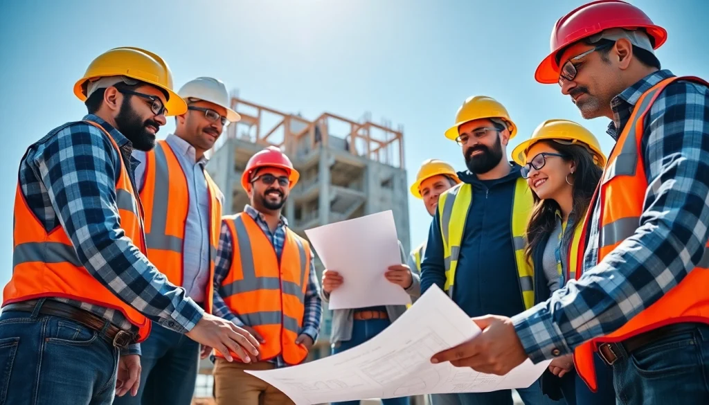 Team collaborating in construction, showcasing the construction association north carolina at work.